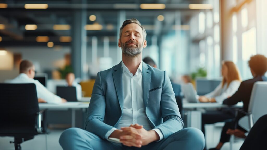 Funcionário durante uma sessão de bem-estar na empresa.